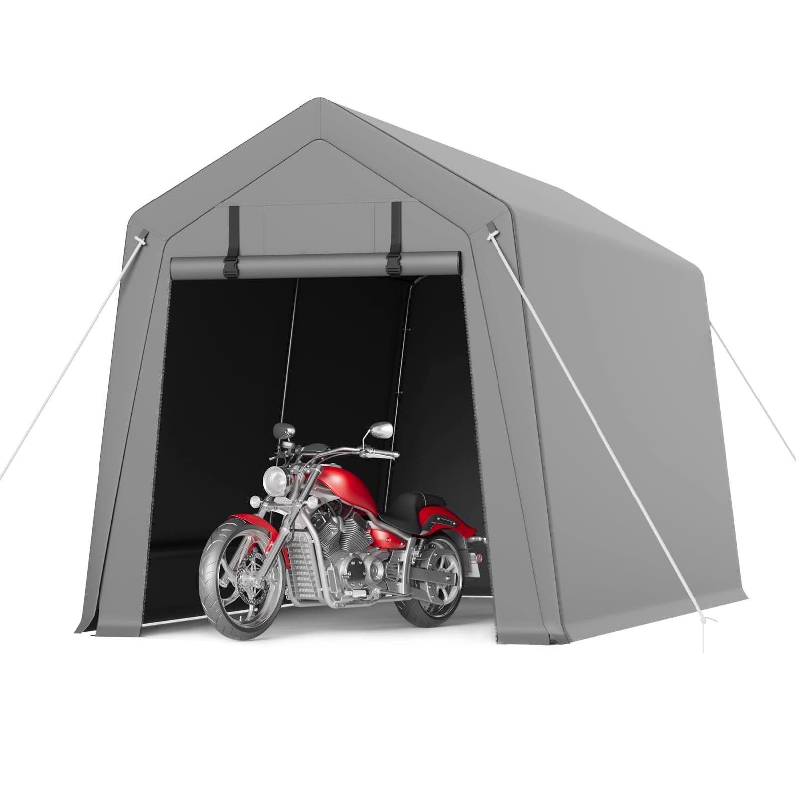 Garvee 6'x8' Portable Carport with Rolled-Up Zipper Door, Waterproof Garage for Motorcycle