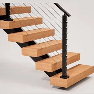 Muzata 10-15FT Modular Black Cable Railing Kit 36 Inch 3 Stair Post Kit Complete Set Cable Railing System for Stairs Length Adjustable Easy DIY with Paper User Guide (No Handrail) RWS1 BA4S
