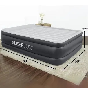 SLEEPLUX Durable Inflatable Air Mattress with Built-in Pump, Pillow and USB Charger, 22" Tall Queen