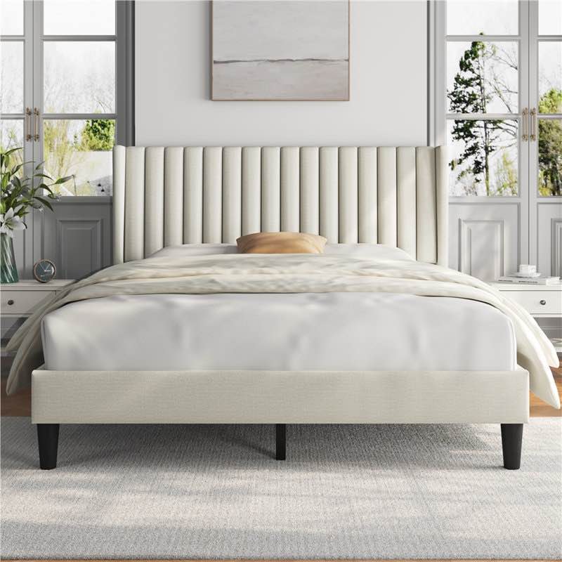 Upholstered Bed Frame with Wing Side King