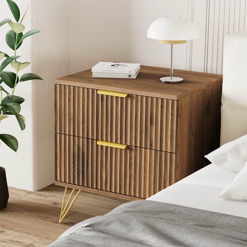 Fluted Nightstand With 2 Drawers