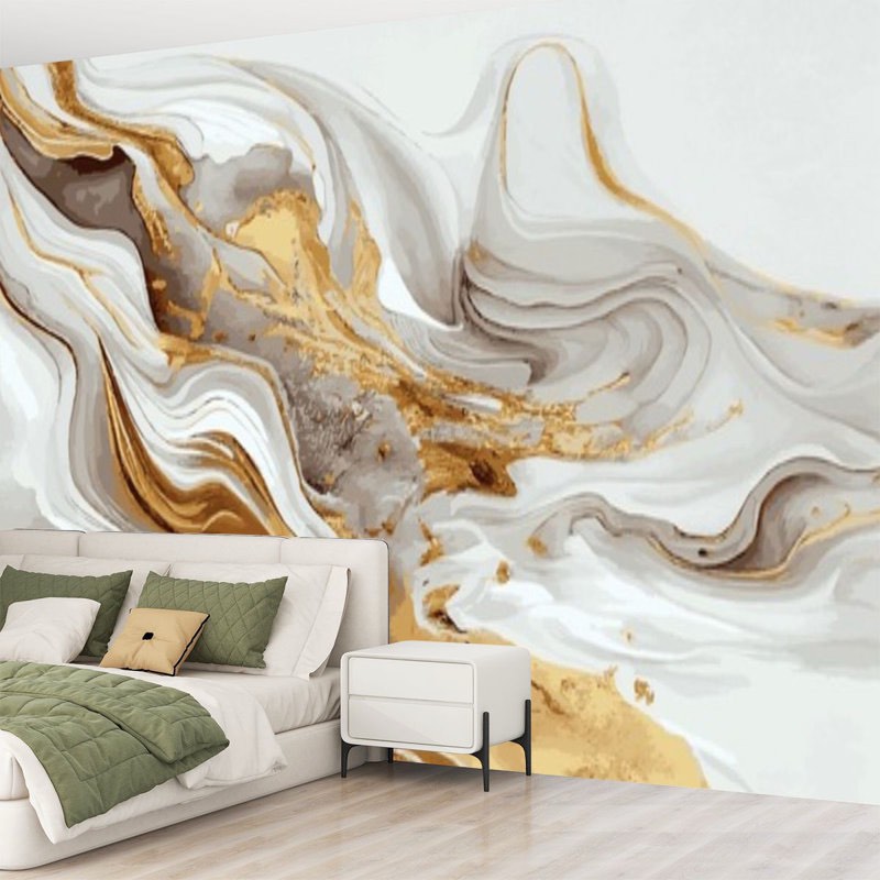 Peel and Stick Canvas Wallpaper Wall Mural Marble panoramic texture marble surface curved Wall Art Self Adhesive and Removable