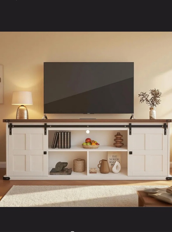 70" Farmhouse TV Stand for 80/75/70 Inch TVs,Entertainment Center Storage Cabinets with Power Outlets and Sliding Barn Door