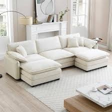 Modular U-shaped Sectional Plush Corduroy Sofa With Movable Ottoman