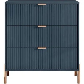FESTIVITY 28 Inch Nightstand, Side Table with 3 Drawers for Bedroom & Storage End Table for Living Room, Metal Legs and Handles (Navy)