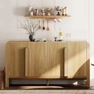 adora mid-century 63" wood sideboard buffet cabinet with storage, modern credenza with doors and adjustable shelves for kitchen living room, dining room