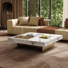 Danery Faux Marble Square 42" Coffee Tables 2 Legs Cocktail Tables
