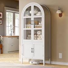 71 Inch Tall Arched Pantry Cabinet, 5-Tier Storage Cabinet With Doors & Shelves(Missing a box)