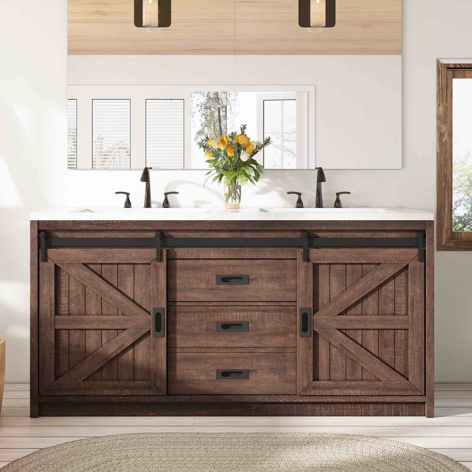 Chimira 60" Double Sink Bathroom Vanity With Sink Combo Set,gray(missing a box 1/2)