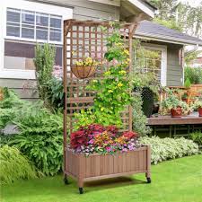 Handmade 72? H × 35.5? W Fir Wood Planter Box with Trellis and Wheels