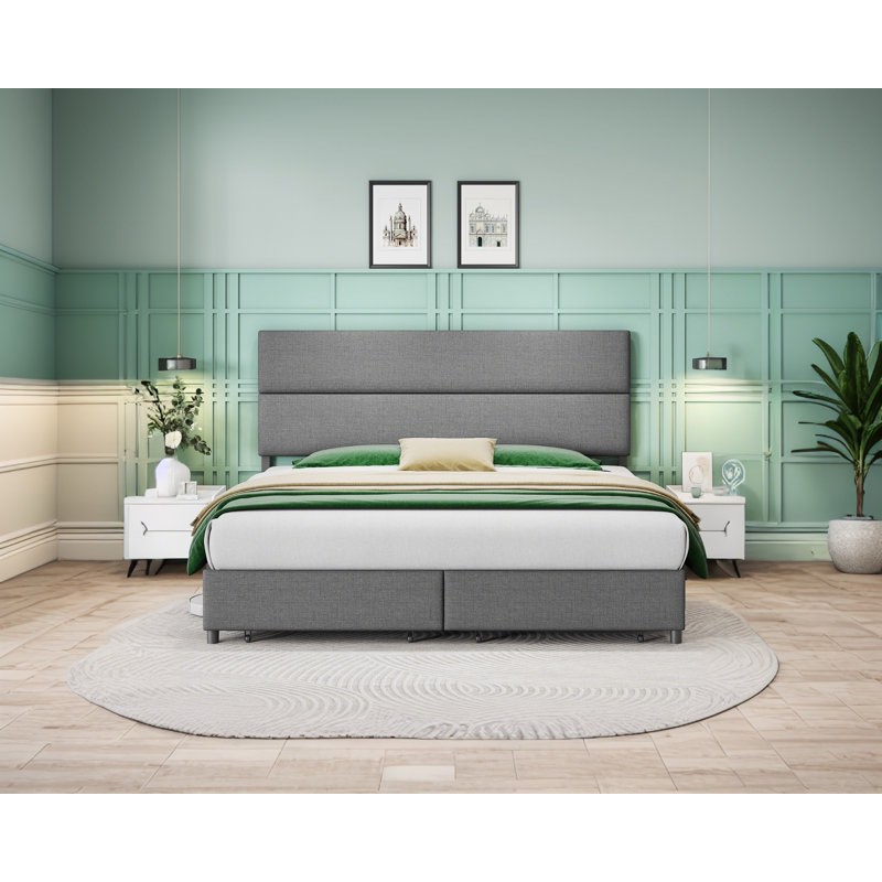 Alti Modern Bed Frame With Linen Upholstered Headboard