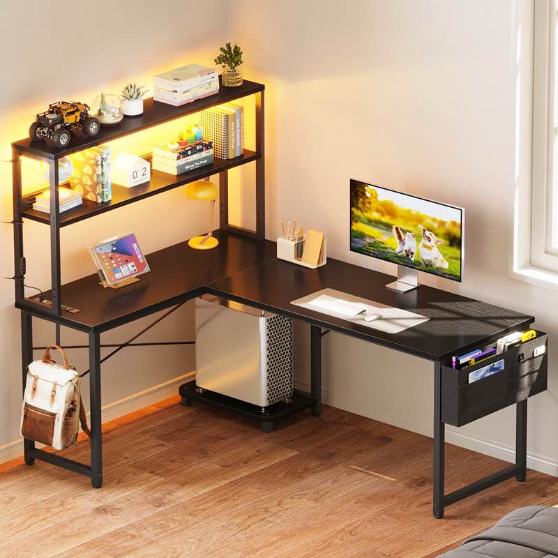 L-shaped Desk With Power Outlet, Gaming Desk With Led Light, Reversible L-shaped Computer Desk With Shelf, Corner Desk With Storage Bag&hook, Home Office Desk With Cpu Stand (Box damaged missing hardware)
