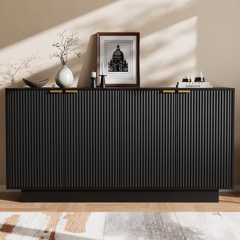 63''Large Fluted Sideboard Buffet Cabinet, Modern Buffet Table Coffee Bar Wine Bar Storage Cabinet