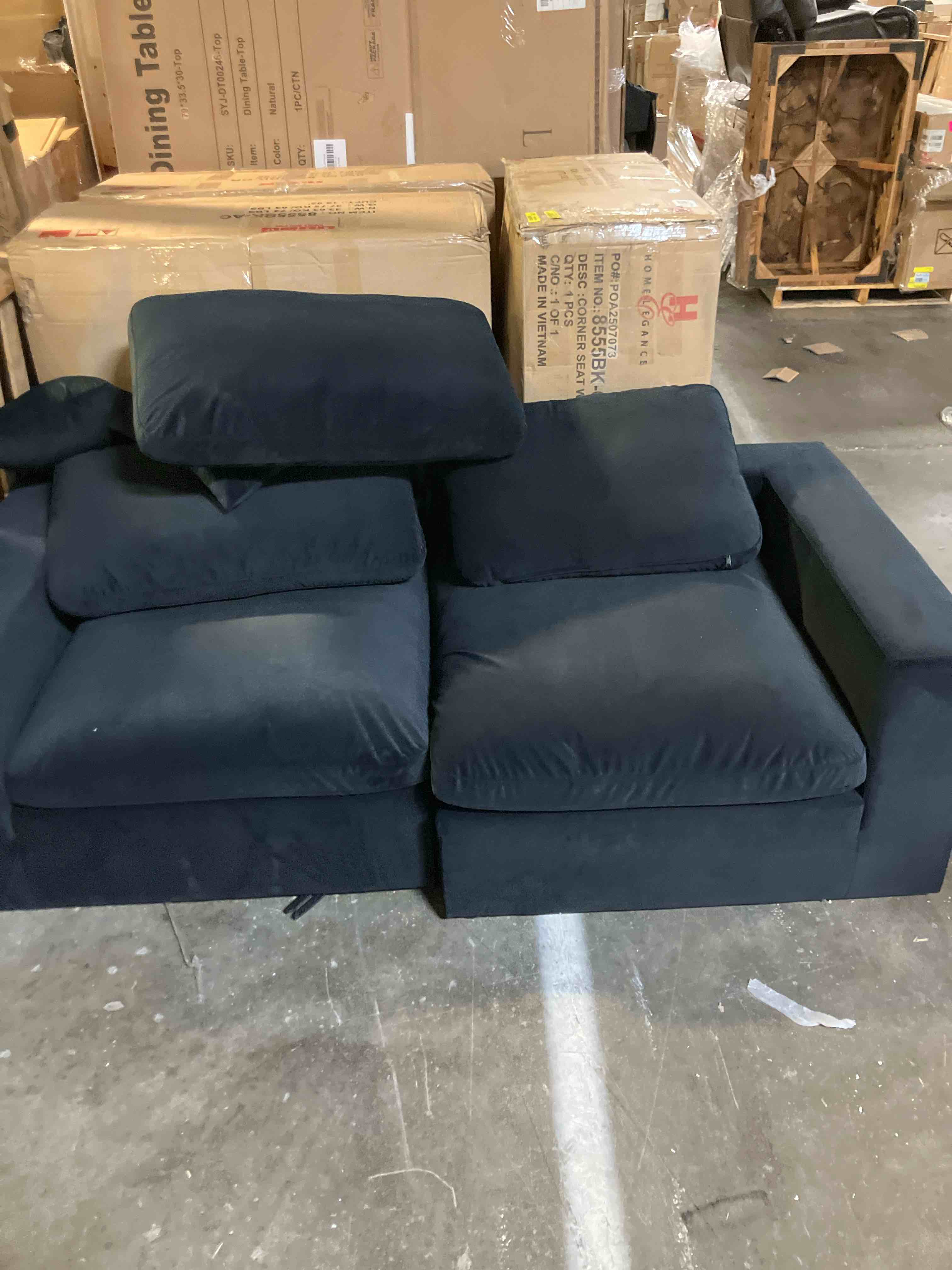 Condition photo showing Good Condition for Brinsley 135" Modern Modular Sectional with Corduroy Fabric, Adjustable Backrests, 8 Pillows (right arm seat and left arm seay only)