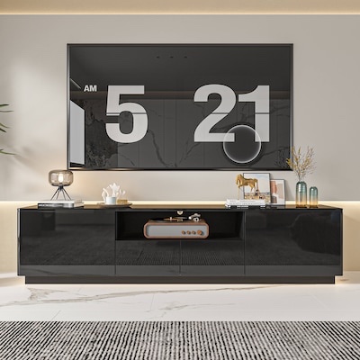 FUFU&GAGA Modern/Contemporary Black 70.8-in W Floating TV cabinet