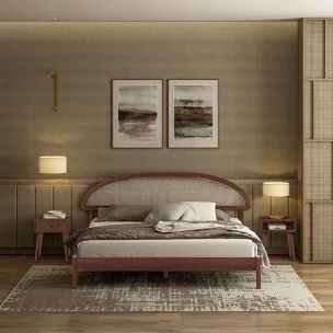 Gem King Solid Wooden Bed Frame With Headboard And Natural Rattan, 1000 Lb Capacity