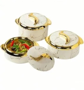 3pcs, Golden Touch Food Warmer, Thermal Casserole Dish Set With Lids, Insulated Stainless Steel Container For Hot & Cold Food, ?