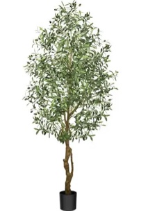 Artificial Olive Tree in Pot with Realistic Leaves and Natural Trunk, Faux Indoor Plant with Olives for Home Decor