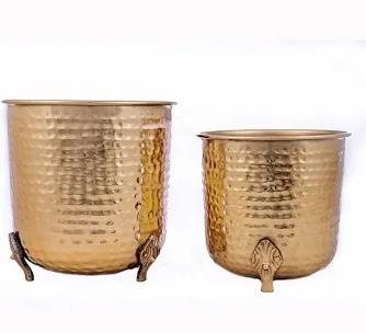 planters metal aluminum hand-hammered texture indoor outdoor home garden use set of 2 - 16", 12" bronze, copper, metallic
