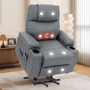 power lift recliner chair electric leather heated massage chair with usb port and cupholder(incomplete box 1/2)