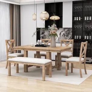 Incomplete Chauntae 6 - Piece Extendable Trestle Dining Set, 4 Upholstered Dining Chairs and Bench