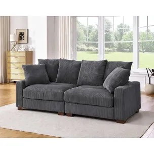 86" upholstered corduroy sofa with solid wood legs(incomplete left side of couch only)