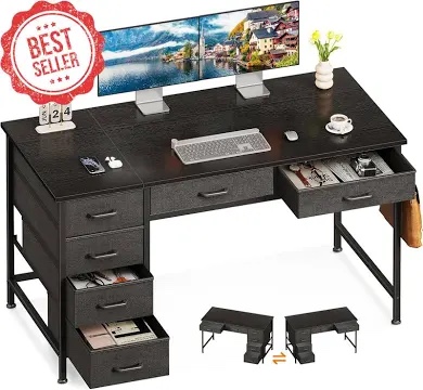 daylon 48'' computer desk with file and storage drawers, writing desk with keyboard tray&practical hook and open compartments