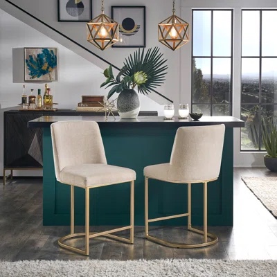 Set of 2 Cavill upholstered counter stools with metal frame