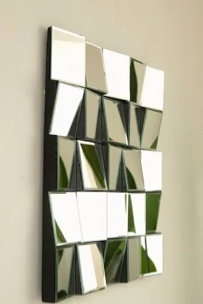 24" Plash Mirror, 3D Square Splicing Artistic Pu Material Decorative mirror