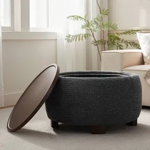 25 inch oversized, upholstered round storage ottoman