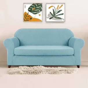 2 Piece Jacquard Sofa Cover, Polyester Spandex Stretch Couch Slipcover