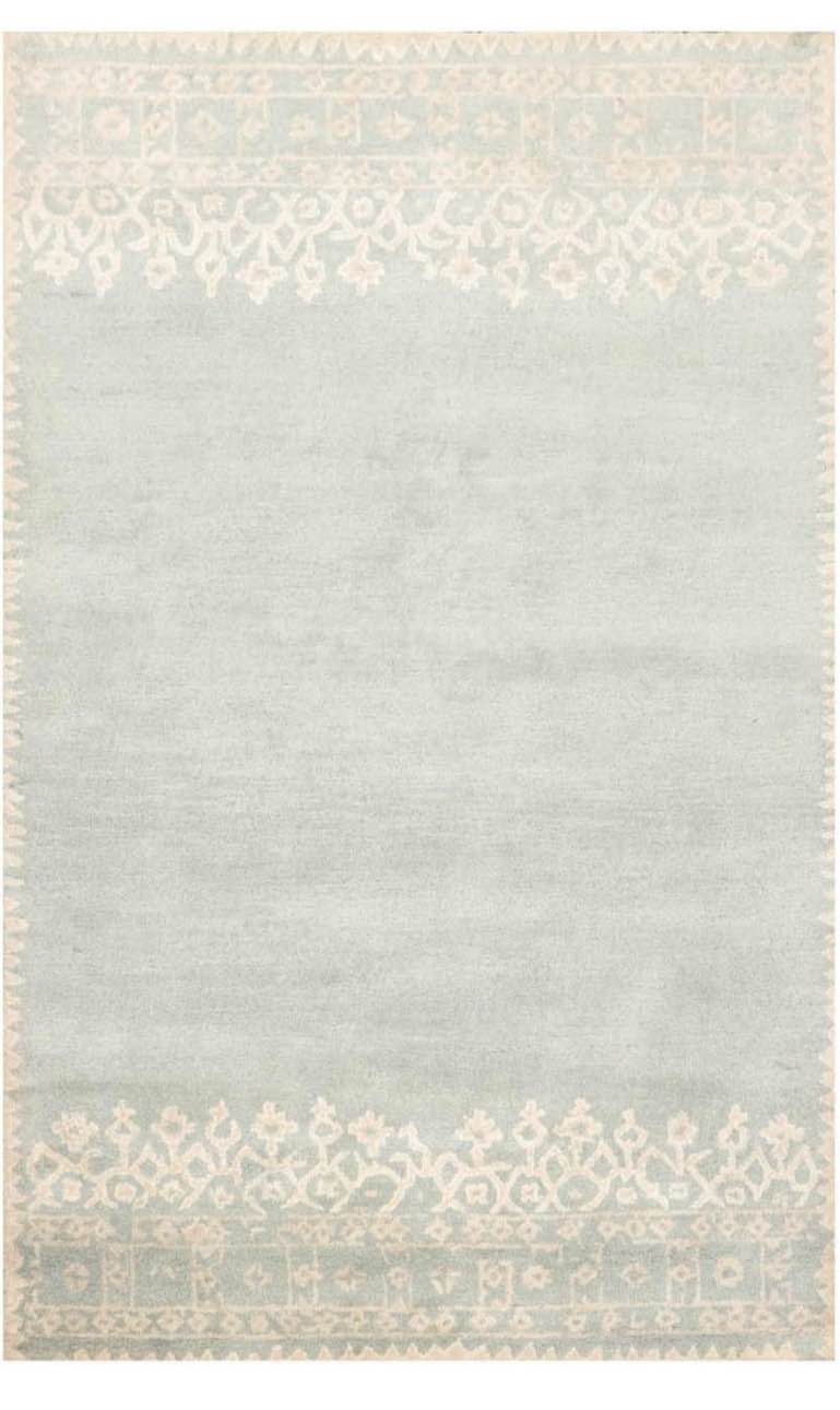 5'x8' Hand Tufted Wool Patterned Designer Oriental Area Rug Aqua, Beige Color