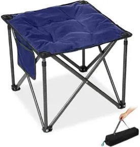 fundango folding camping stool, 18.1 inch oversized foot rest 440 lbs heavy duty portable padded stools seat anti-slip foots & carry strap for fishing outdoor lawn travel (blue)