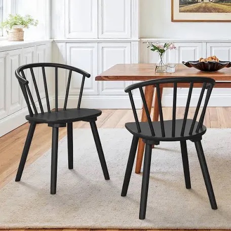 LUE BONA Black Dining Chairs Set of 4, Swivel Windsor Wood Dining Chairs with Semicircular Backrest, Spindle Dining Chair for Kitchen and Dining Room, 18 Inc