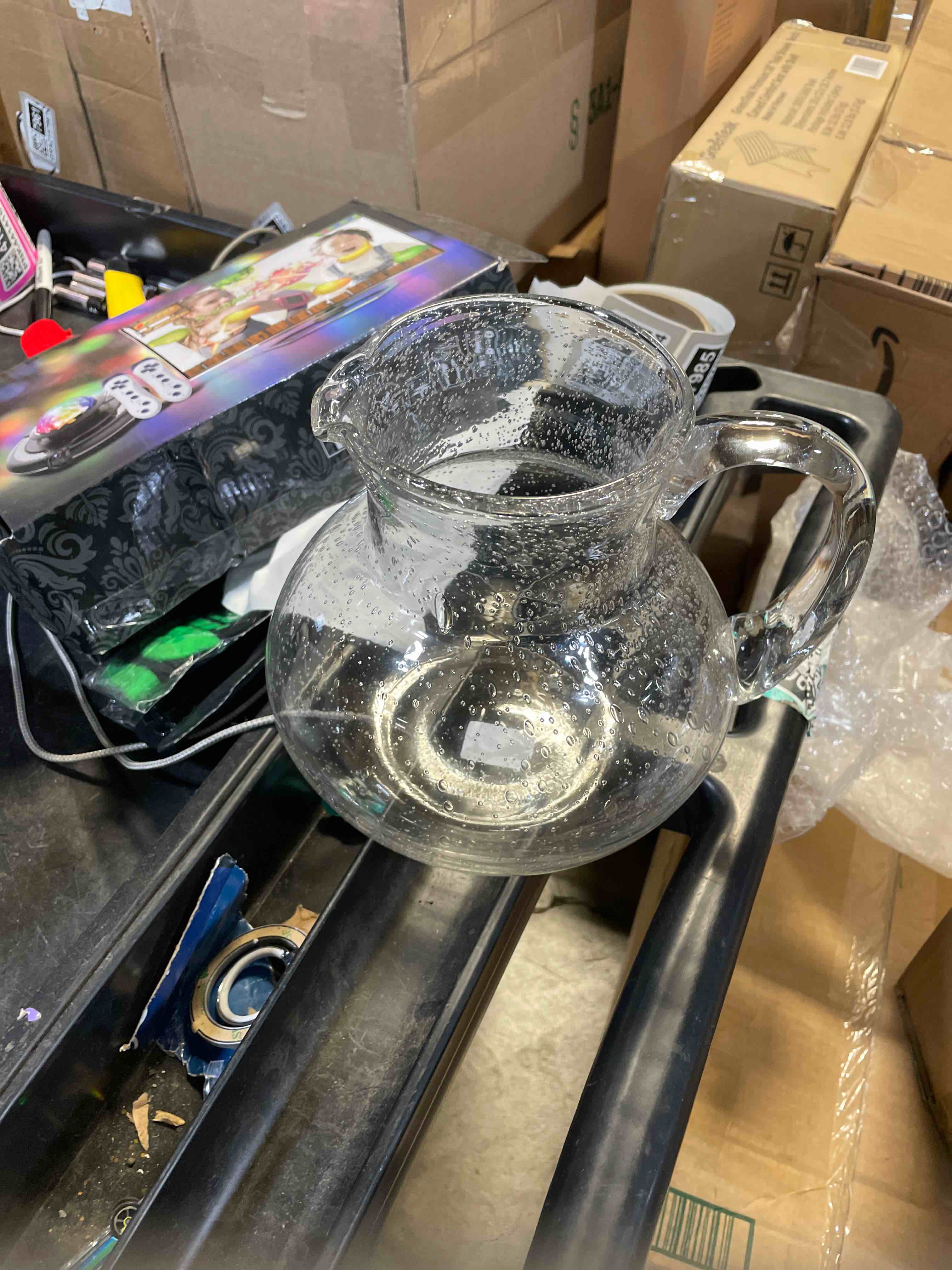 Condition photo showing New/Like New for Artland Iris 90 Oz Handblown Glass Pitcher - Bubble Shape, Lead-Free - Versatile Drink Dispenser for Water, Juice, Cocktails - Enhanced Kitchen Decor, Dishwasher Safe (Clear)