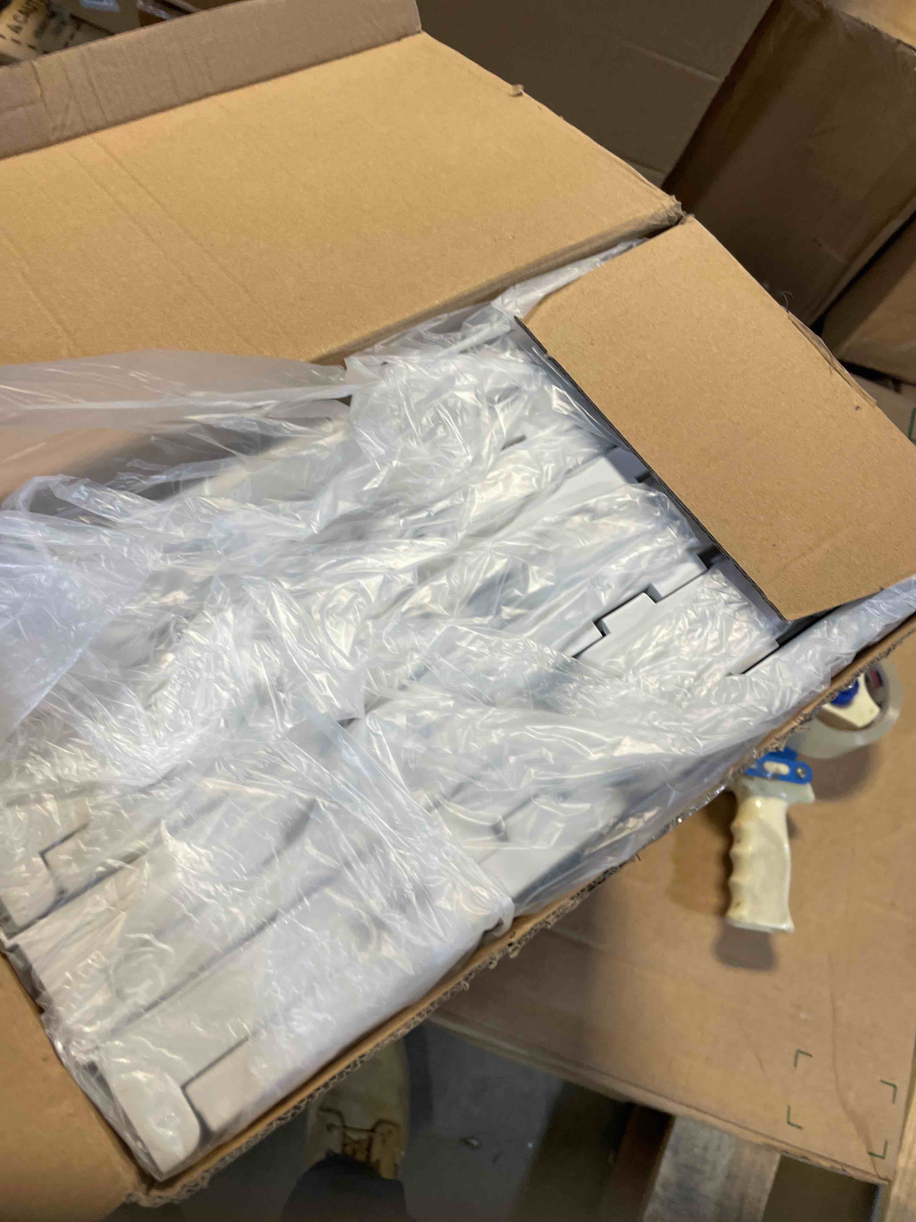 Condition photo showing New/Like New for SNSLXH 5 Pack Stackable Closet Storage Basket, Multifunctional & Foldable Closet Organizer for Bathroom Kitchen Laundry Room Wardrobe Storage, Space-Saving Clothes Storage Drawer Organizer, White White 5 Pack