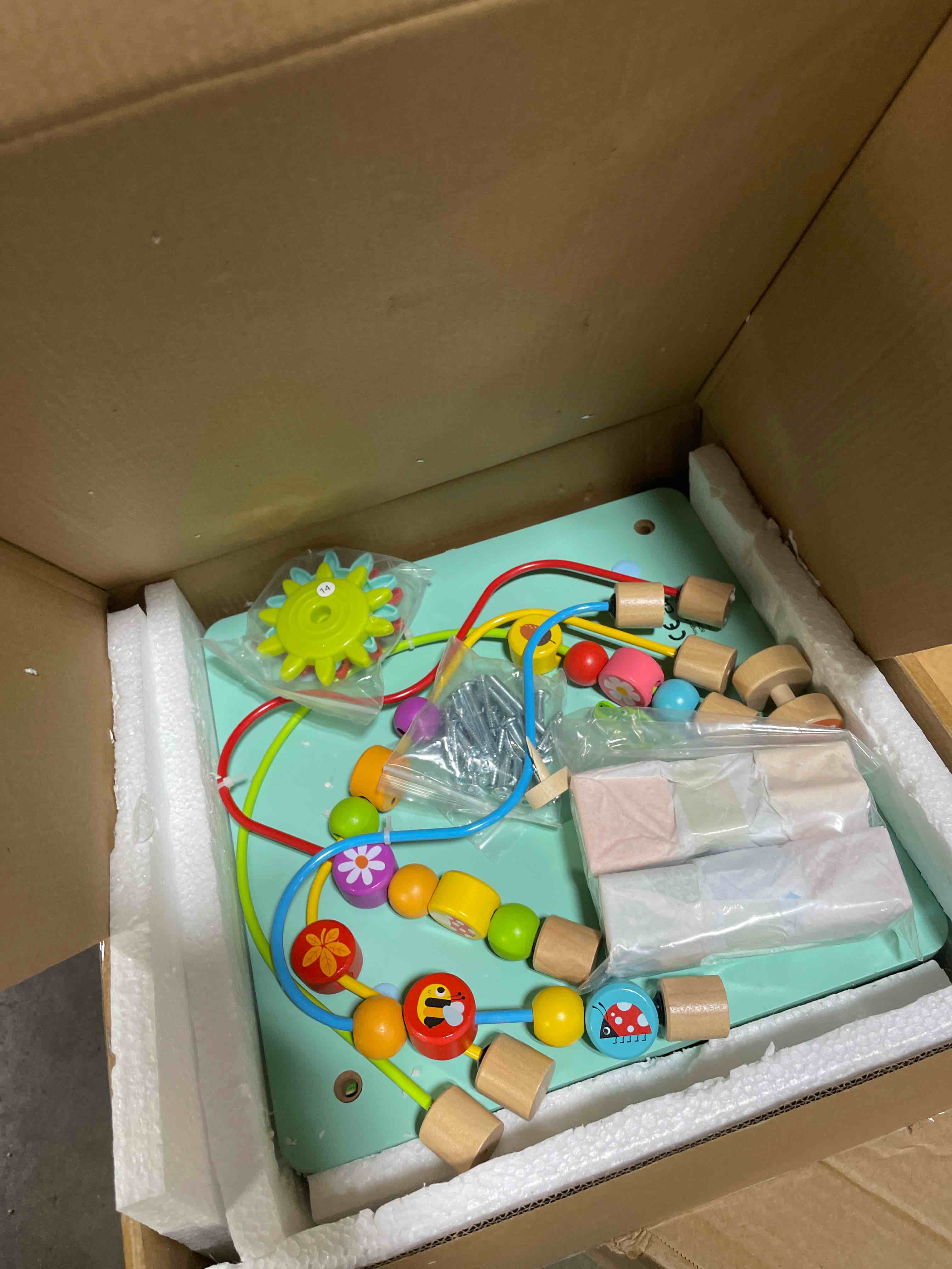 Condition photo showing New/Like New for All-in-one Activity Center, 5 in 1 Baby Activity Table with Gear Game, Kids Sensory Table Play Cube with Montessori Calendar, Bead Maze, Shape Sorter, Ball Drop and More