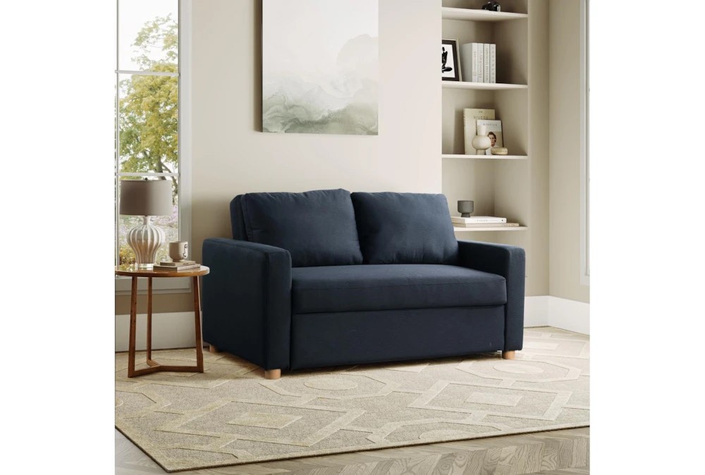 Tyler Navy Blue Fabric 66" Woven Convertible Futon Sleeper Loveseat | Contract Grade | Full
