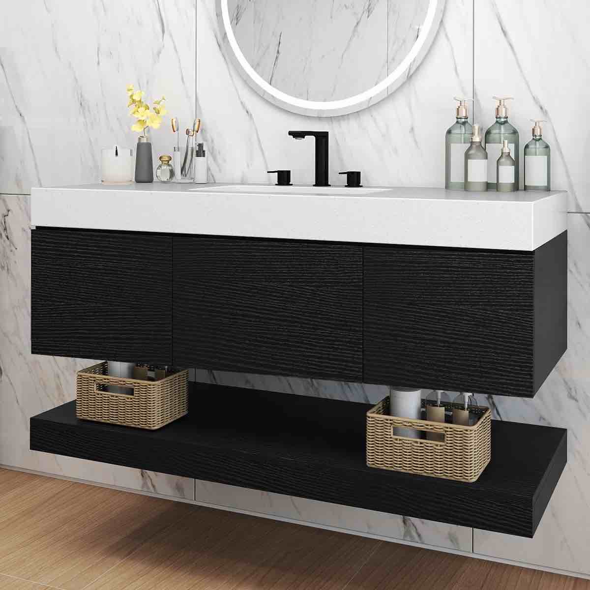 48" Modern Wall Mounted Bathroom Vanity With Engineered Stone Top