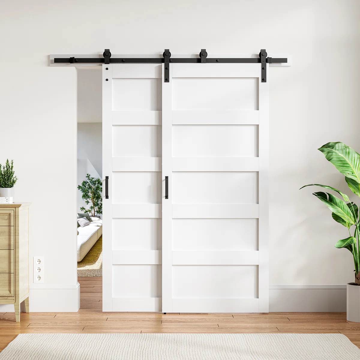 Manufactured Wood Paneled Bypass Barn Door Double Doors Only 