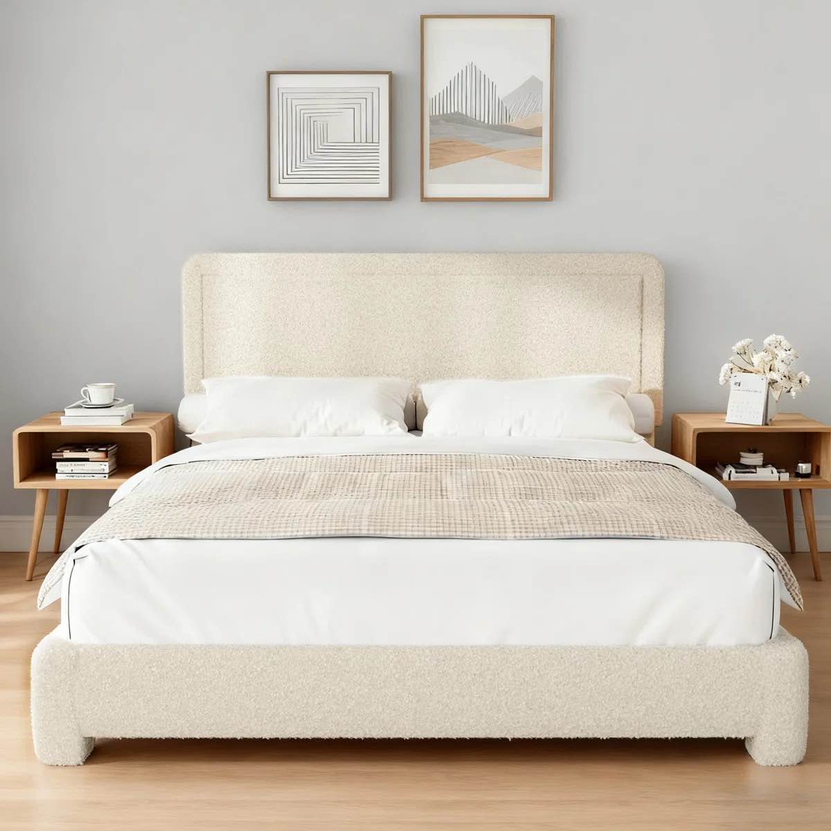 Boucle Bed Frame, Upholstered Cloud Bed Frame, Platform Bed Frame, Footboard only*