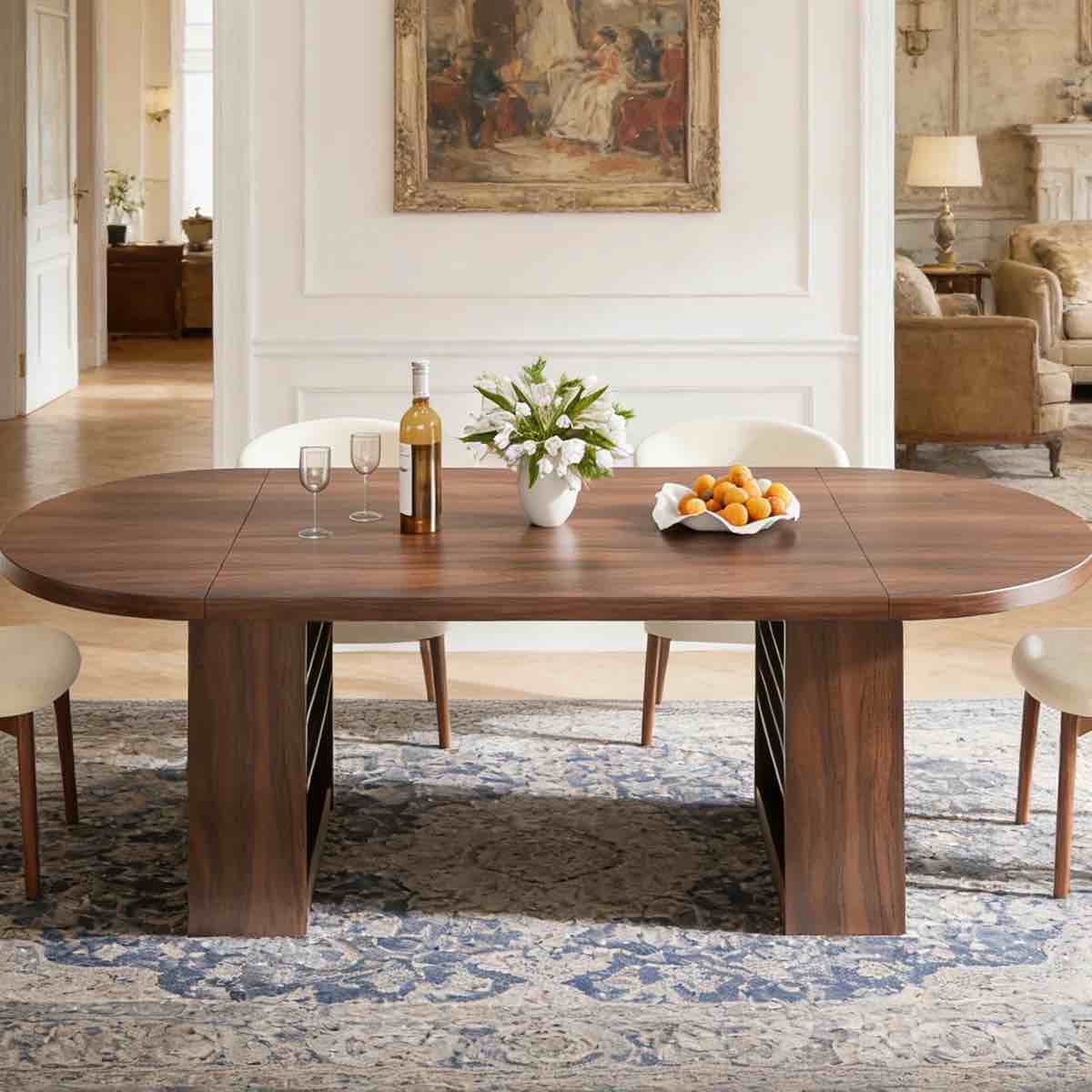 Oval Extendable Dining Table With 3-Tier Storage - 6-8 Seats, Thickened Tabletop, Durable Metal Frame By Ebern Designs