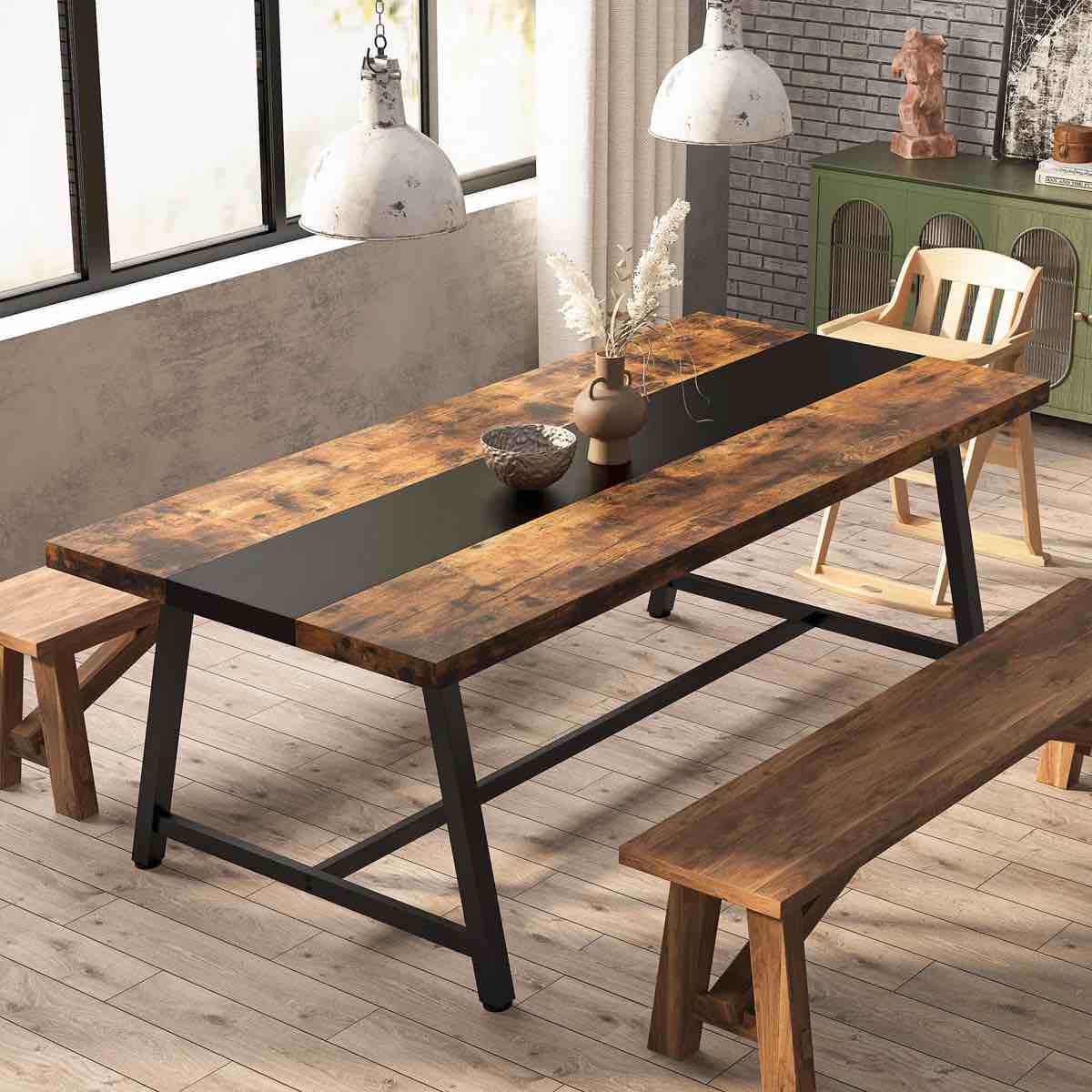 Baeumel 70.87'' Rectangle Dining Table for 6-8, Wood Kitchen Table with Strong Metal Frame By 17 Stories