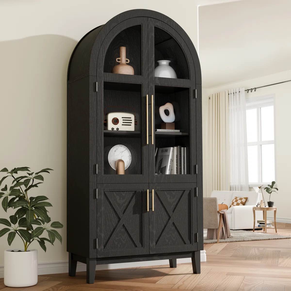 Arch Storage Cabinet With Beech-wooden Door, 5 Tier Farmhouse Buffet Cabinet, Arched Display Floor Cabinet With Storage For Dining Room/home Office(74”) By Gracie Oaks