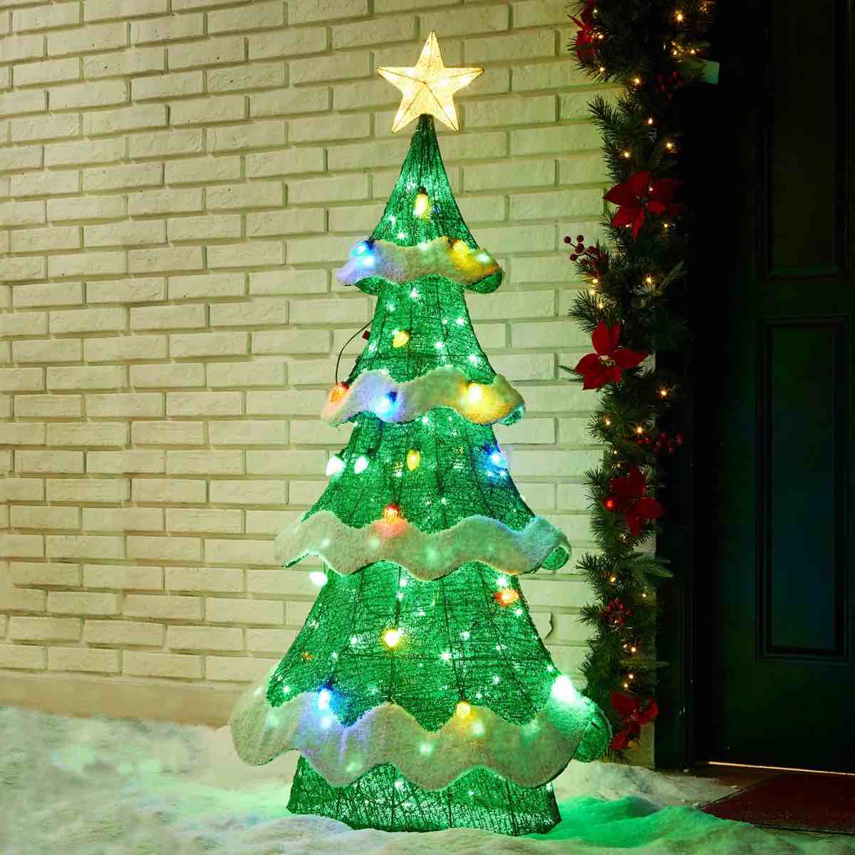 56.25"H Lighted Christmas 3D Mesh Tree Outdoor Décor With Colorful Bulbs And 171 Green LED Lights (KD) By The Holiday Aisle®