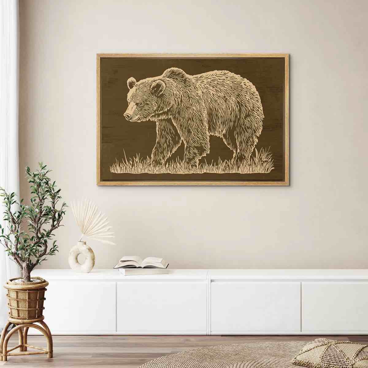Framed Canvas Wall Art Print - Vintage Bear Artwork Living Room Modern Farmhouse Decor