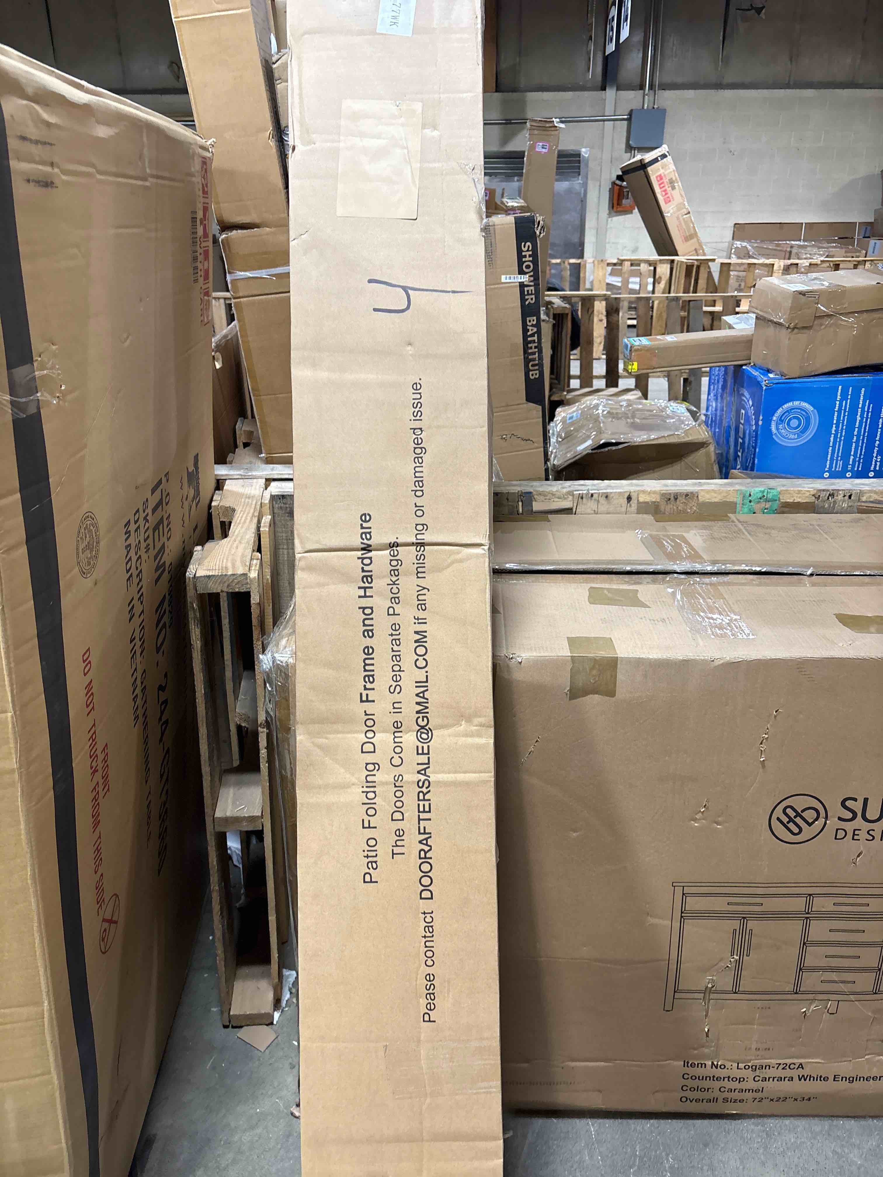 Condition photo showing Good Condition for 96"W x 80"H Left Outswing Double Tempered Glass White Aluminum Folding Biofold Patio Door 3+0, DOOR FRAME AND HARDWARE ONLY*