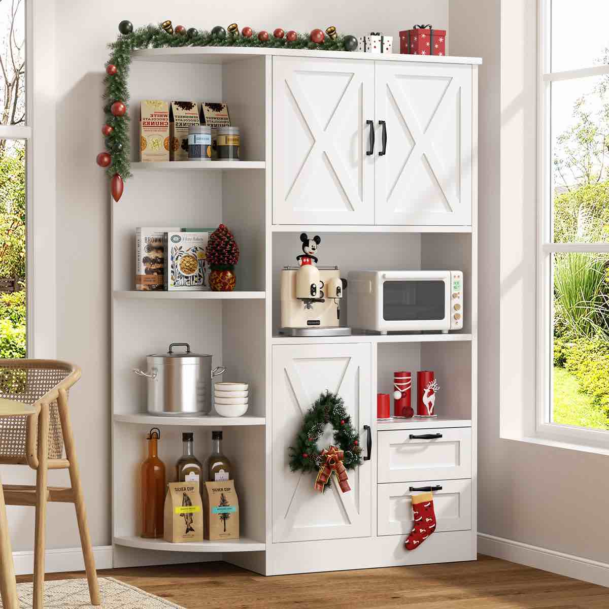 Mette 60.4" Kitchen Pantry Cabinet ,kitchen storage with Microwave Stand