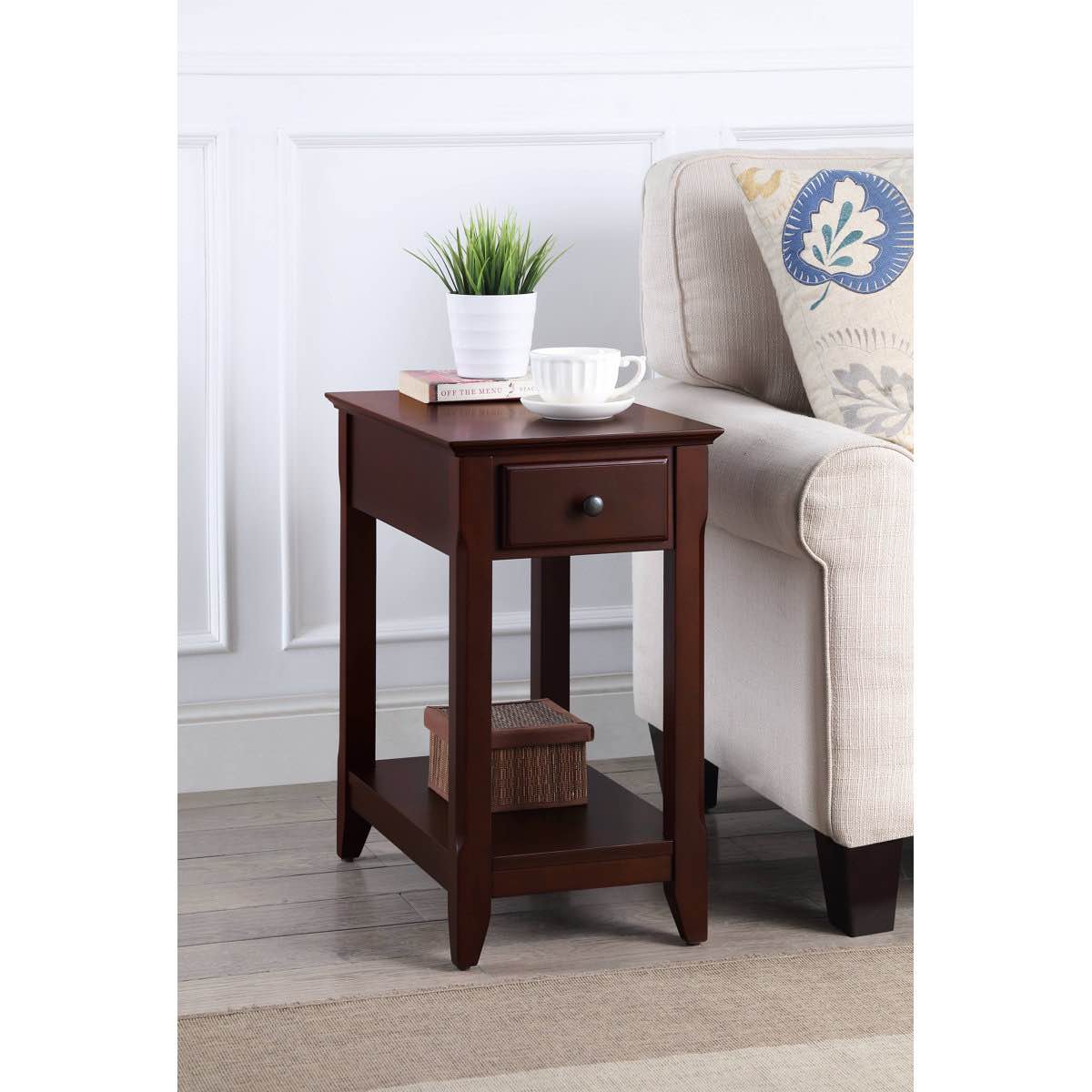 Bhairavi Transitional Wooden Rectangular End Table with Storage