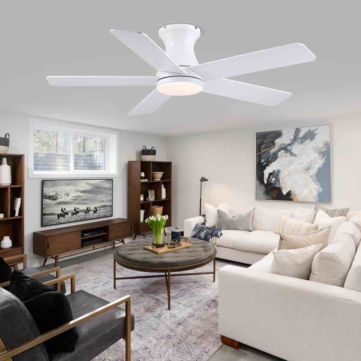 46" 5-blade flush mount ceiling fans with lights and remote/app